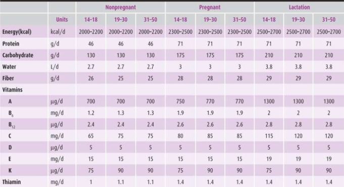 Recommended Dietary Allowance for pregnant women